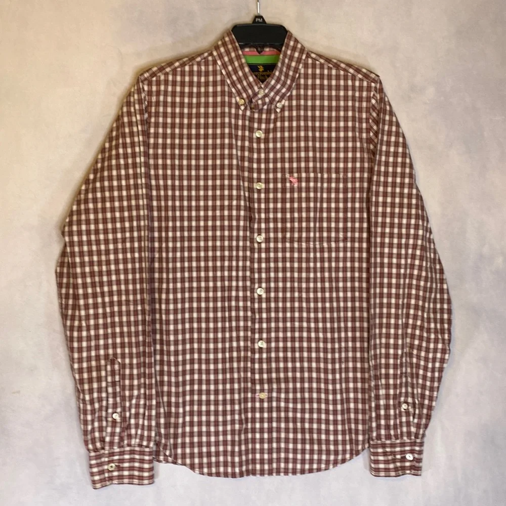 Abercrombie & Fitch Mens L Plaid Button Down Shirt Pink Moose - Picture 1 of 8